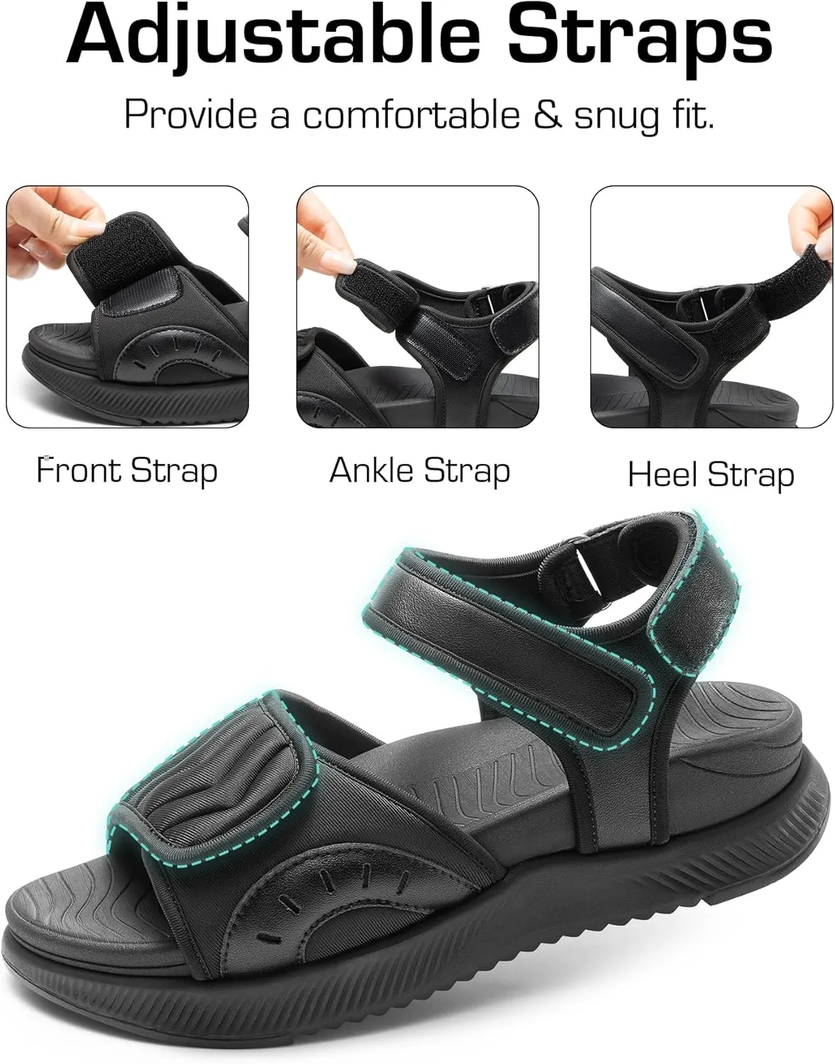 DREAM PAIRS Walking Sandals Women Arch Support Platform Sandals Comfortable Open Toe Hiking Summer Shoes Lightweight Outdoor Athletic Sport Water Sandals