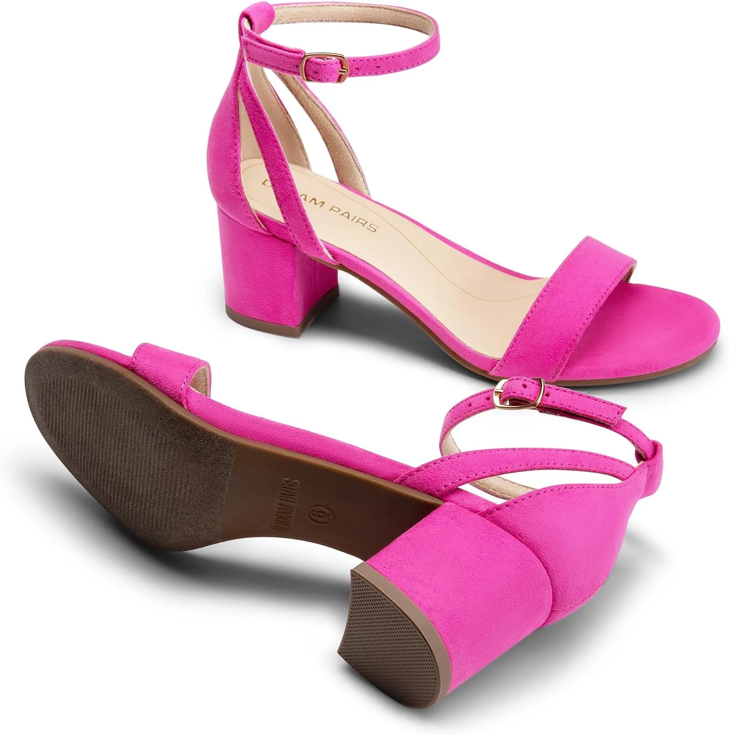 DREAM PAIRS Women's Chunky Low Heels Open Round Toe Ankle Strap Block Heels Party Dress Wedding Sandals