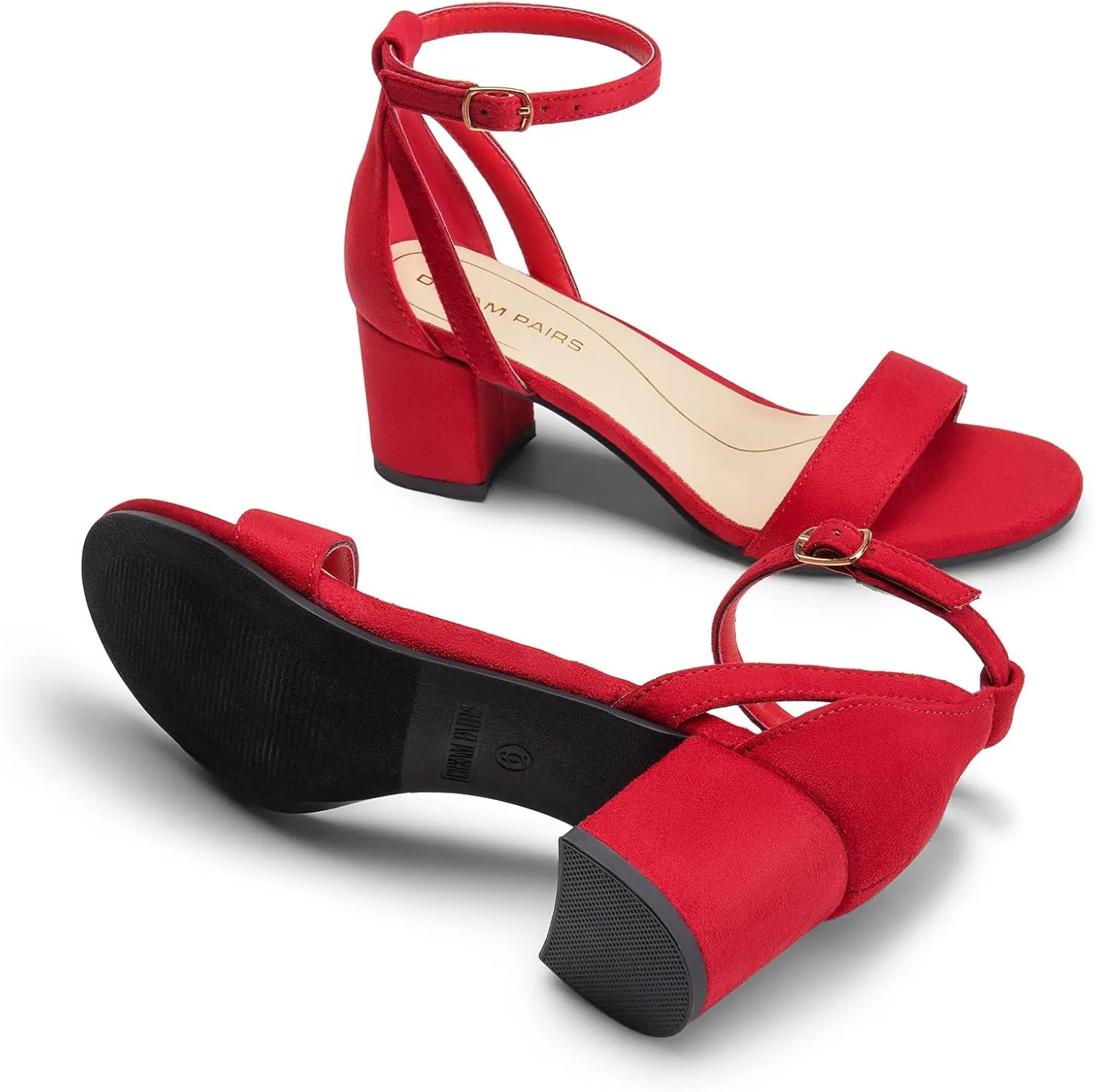 DREAM PAIRS Women's Chunky Low Heels Open Round Toe Ankle Strap Block Heels Party Dress Wedding Sandals