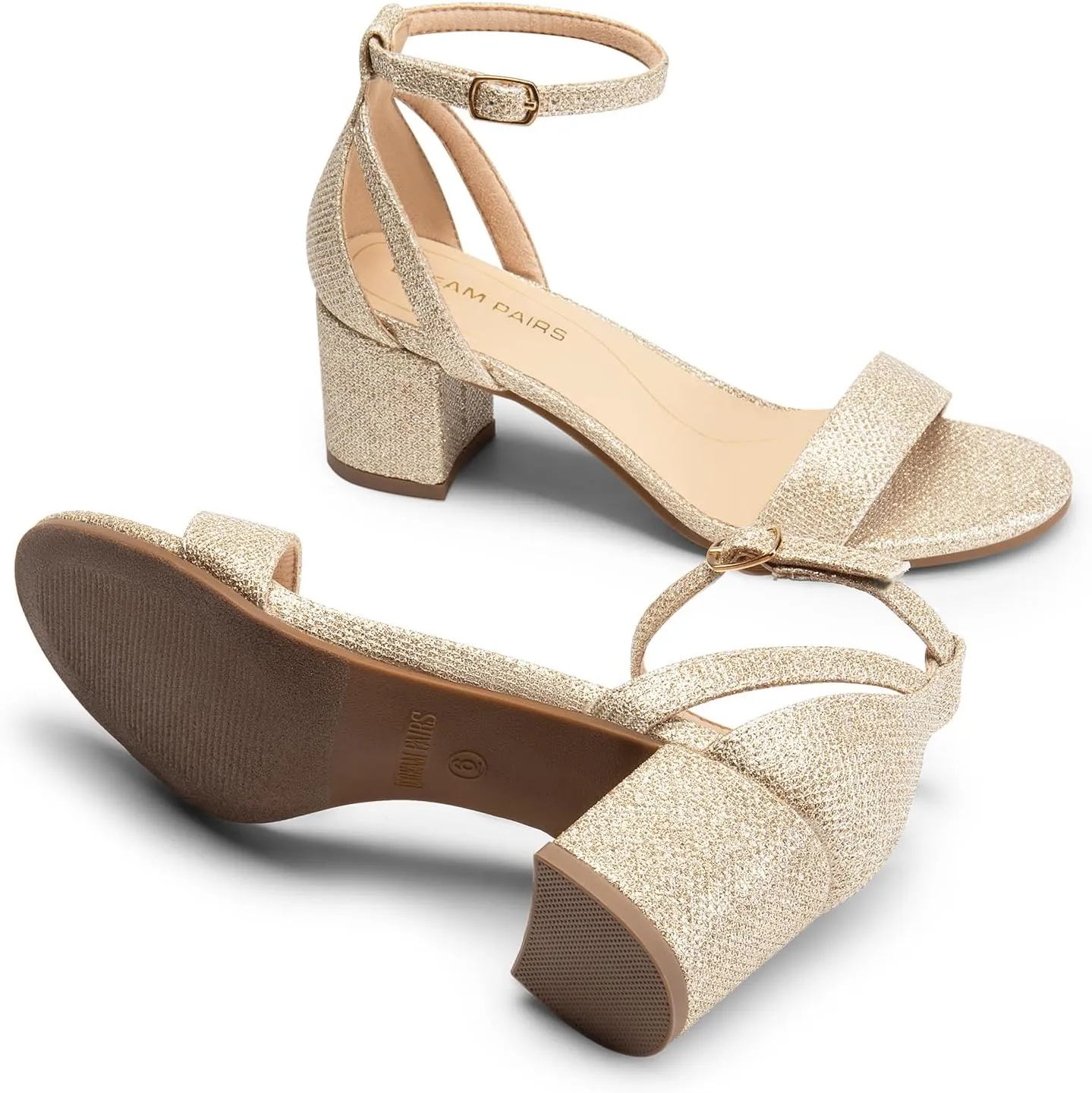 DREAM PAIRS Women's Chunky Low Heels Open Round Toe Ankle Strap Block Heels Party Dress Wedding Sandals