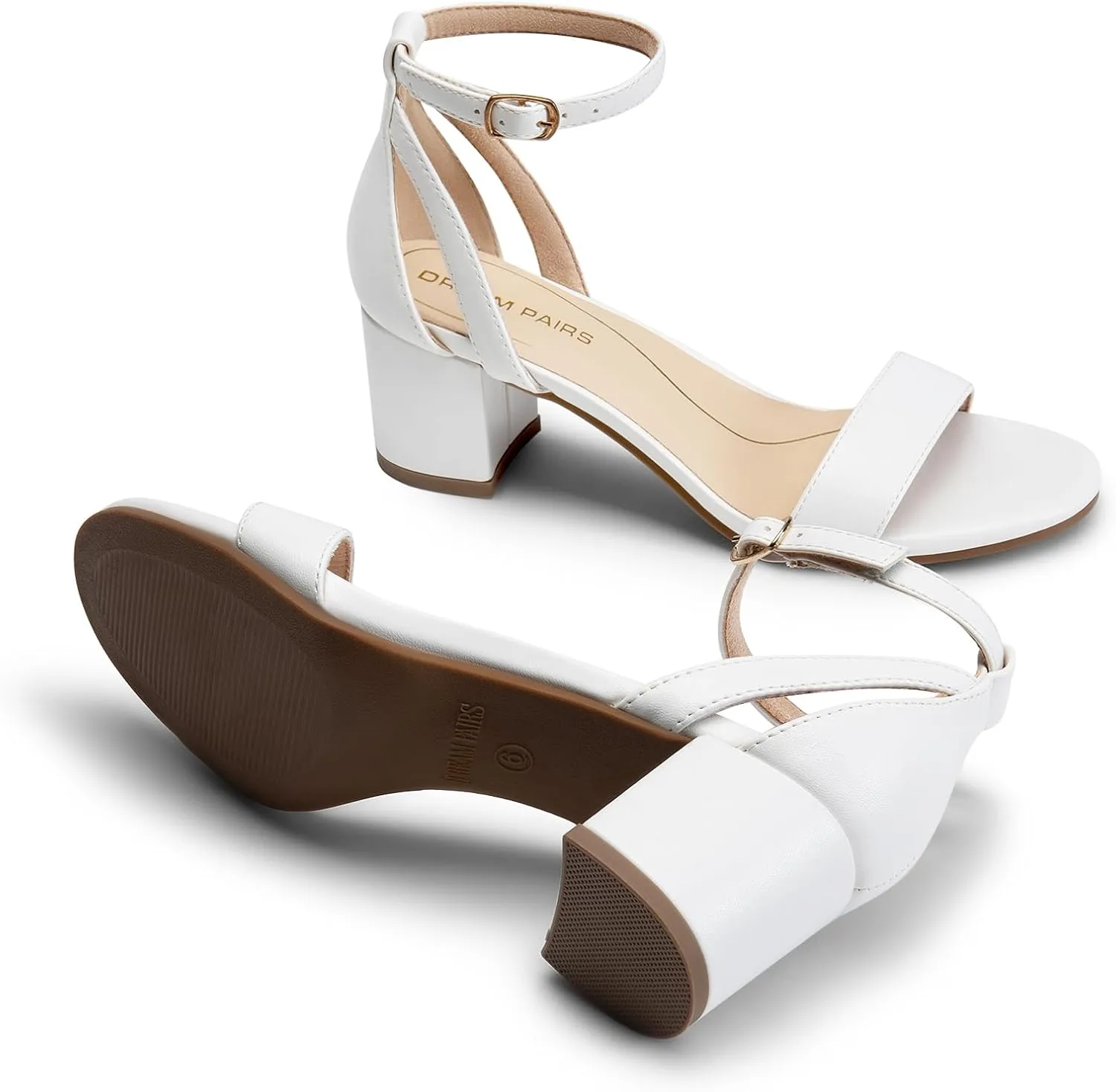 DREAM PAIRS Women's Chunky Low Heels Open Round Toe Ankle Strap Block Heels Party Dress Wedding Sandals