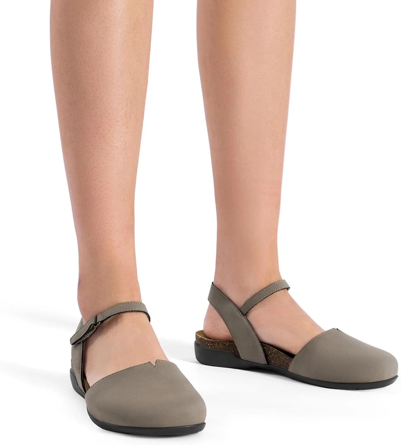 DREAM PAIRS Women's Closed Toe Sandals Arch Support Comfort Cork Footbed Flat Sandals Summer Shoes