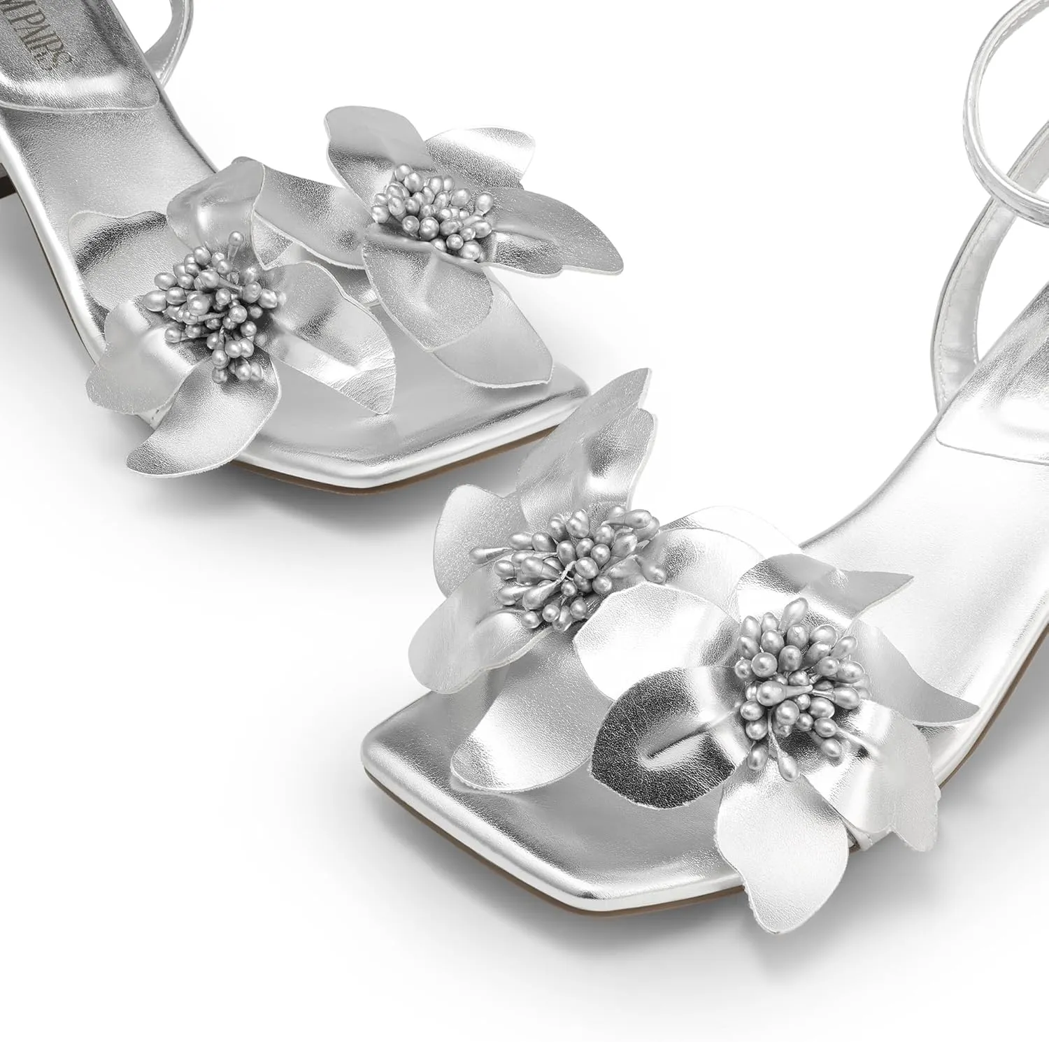 DREAM PAIRS Women's Flower Wedding Heels Cute Square Toe Slingback Low Kitten Heels Sandals with Ankle Strap