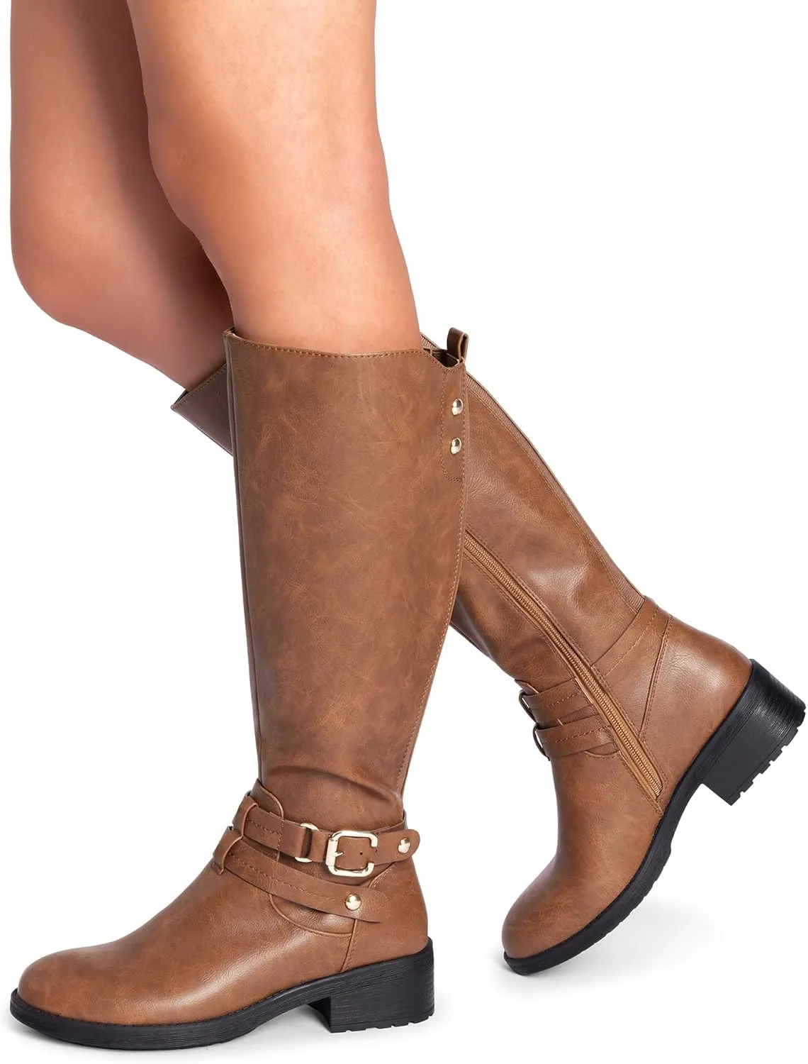 DREAM PAIRS Women's Knee High Boots, Buckle Riding Boots