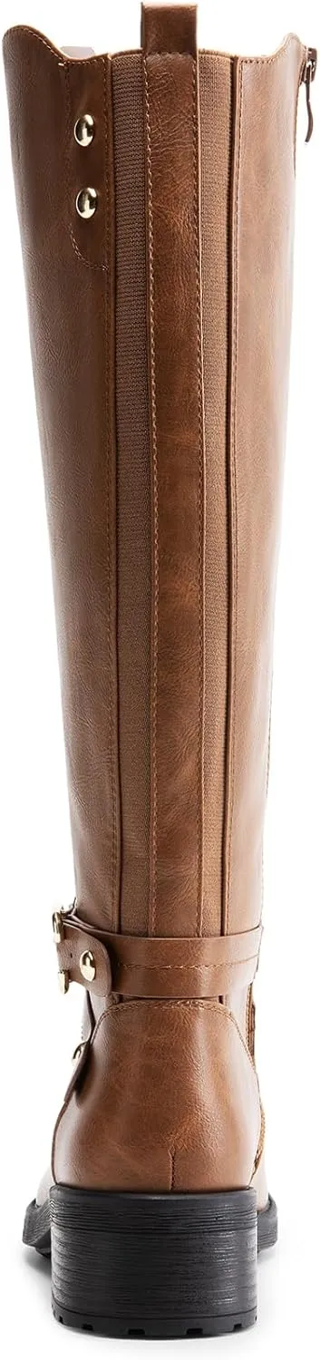 DREAM PAIRS Women's Knee High Boots, Buckle Riding Boots