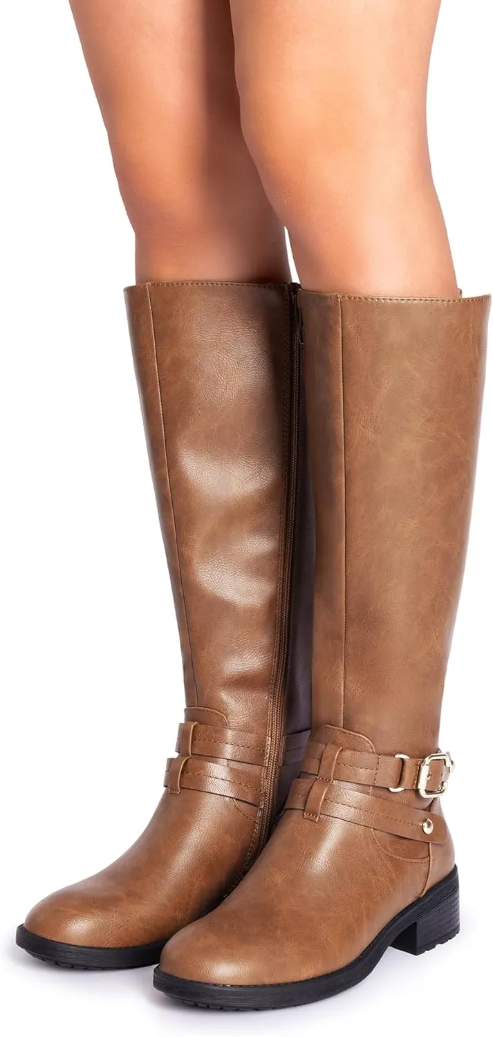 DREAM PAIRS Women's Knee High Boots, Buckle Riding Boots