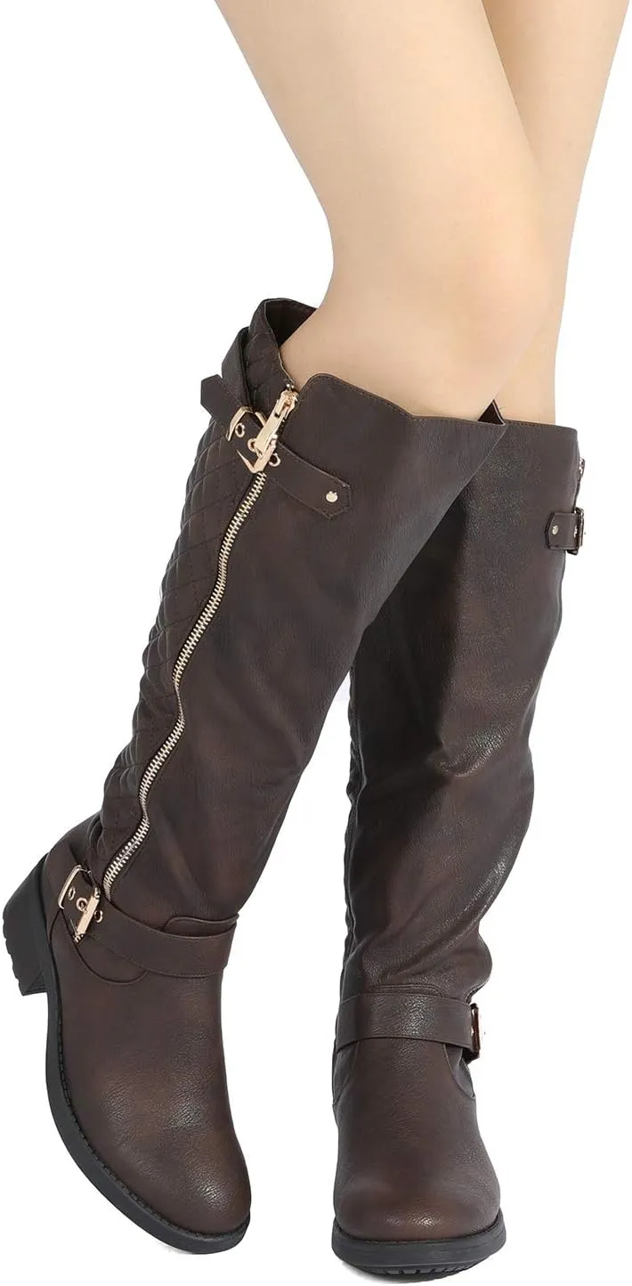 DREAM PAIRS Women's Knee High Boots Wide Calf Low Heel Riding Boots Fall Tall Boots for Women