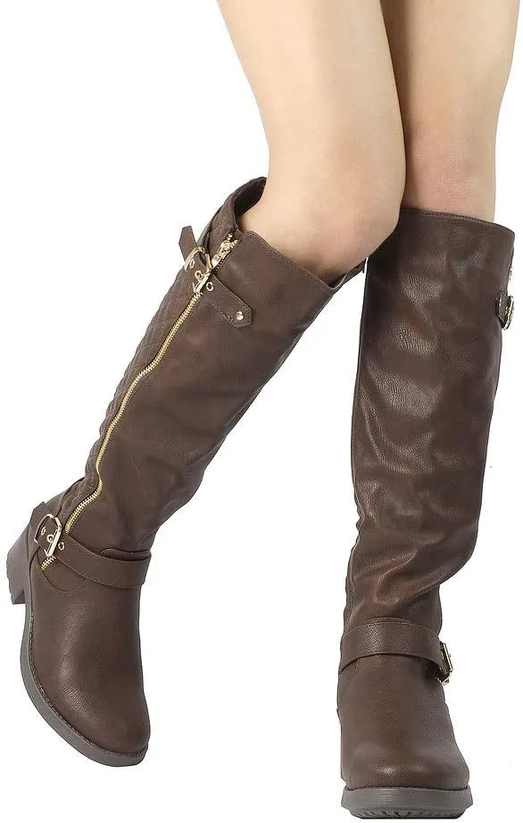 DREAM PAIRS Women's Knee High Boots Wide Calf Low Heel Riding Boots Fall Tall Boots for Women