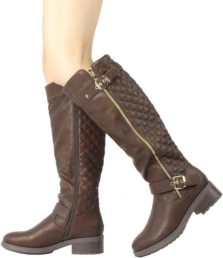 DREAM PAIRS Women's Knee High Boots Wide Calf Low Heel Riding Boots Fall Tall Boots for Women