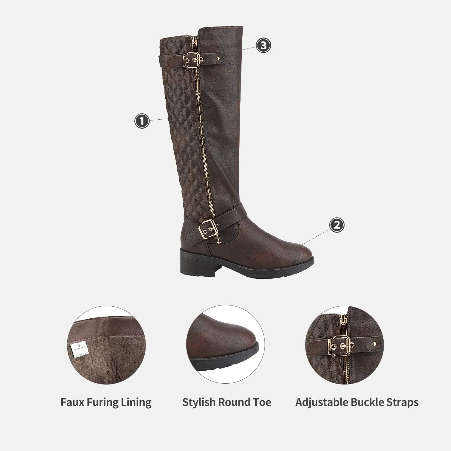 DREAM PAIRS Women's Knee High Boots Wide Calf Low Heel Riding Boots Fall Tall Boots for Women