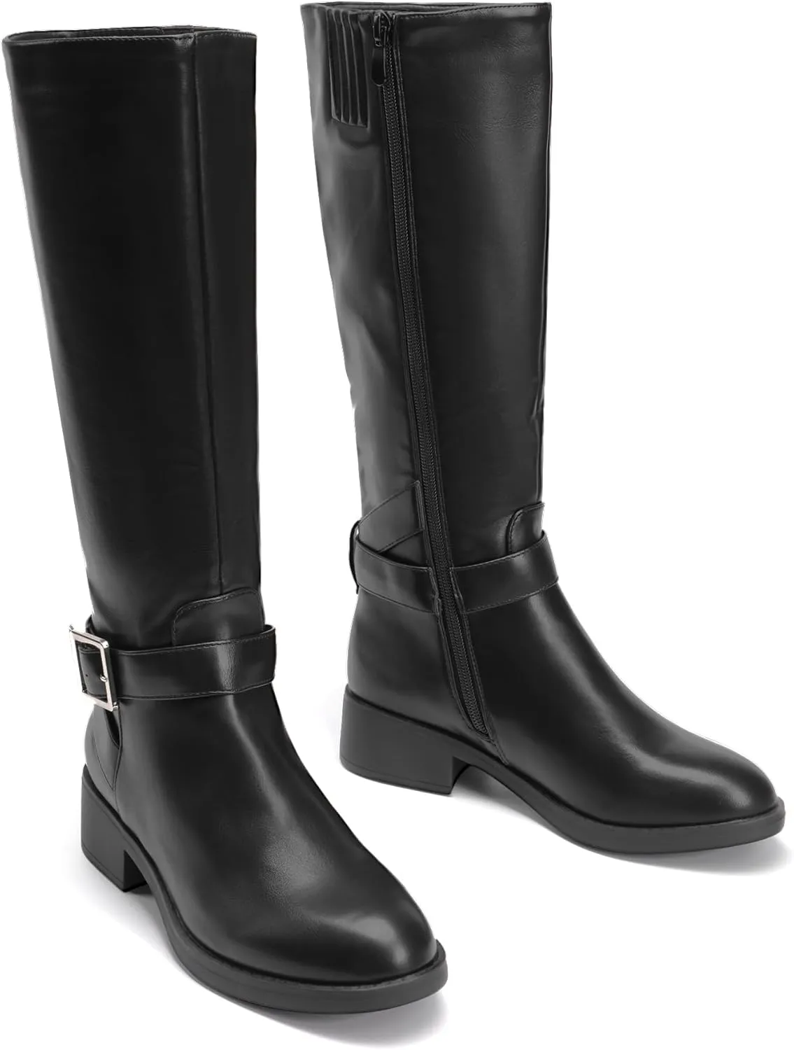 DREAM PAIRS Women's Knee High Riding Boots Comfortable Low Chunky Heel Boots Side Zipper Round Toe Casual Classic Ranching Boots