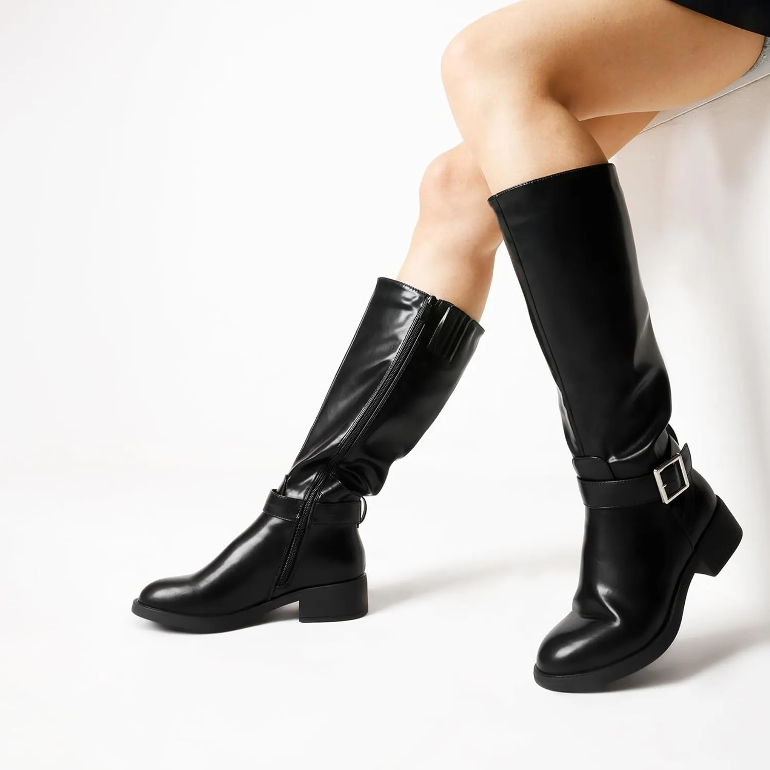DREAM PAIRS Women's Knee High Riding Boots Comfortable Low Chunky Heel Boots Side Zipper Round Toe Casual Classic Ranching Boots