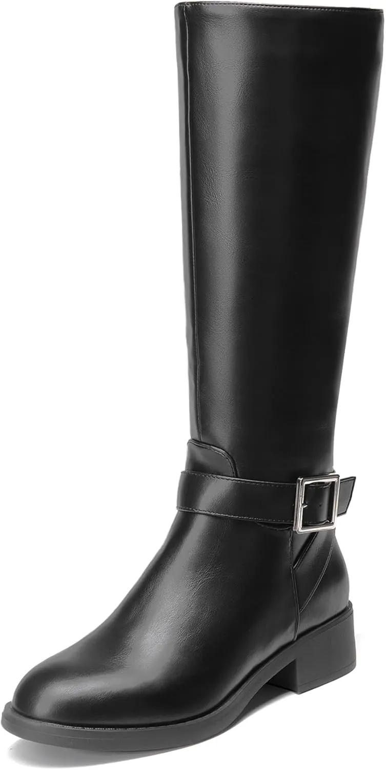 DREAM PAIRS Women's Knee High Riding Boots Comfortable Low Chunky Heel Boots Side Zipper Round Toe Casual Classic Ranching Boots
