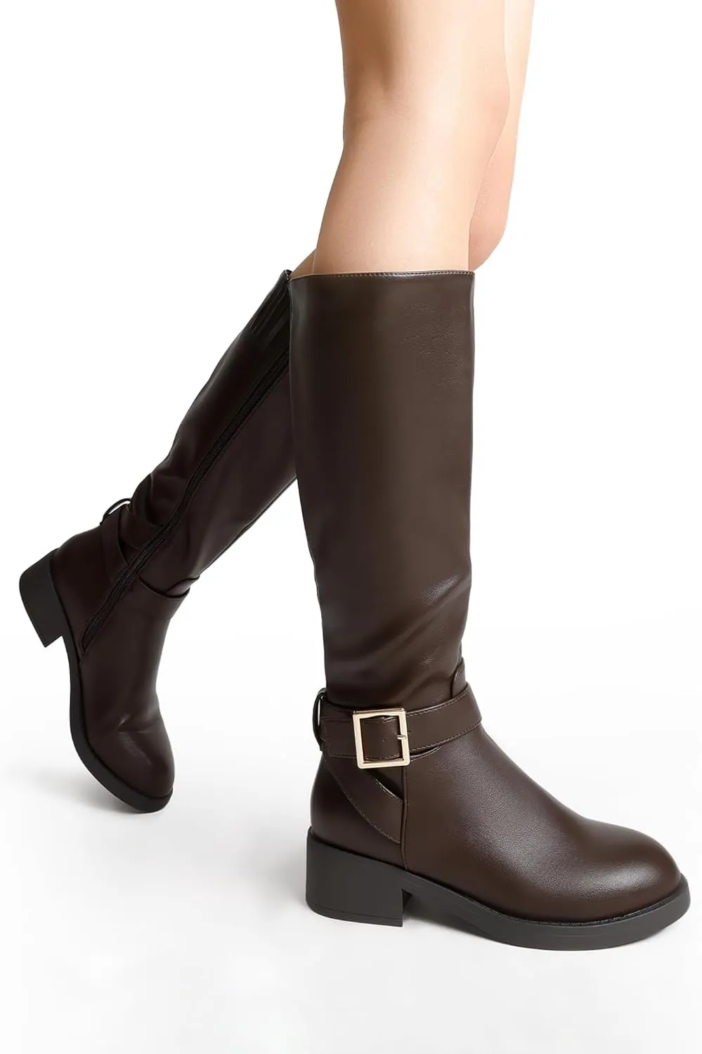 DREAM PAIRS Women's Knee High Riding Boots Comfortable Low Chunky Heel Boots Side Zipper Round Toe Casual Classic Ranching Boots
