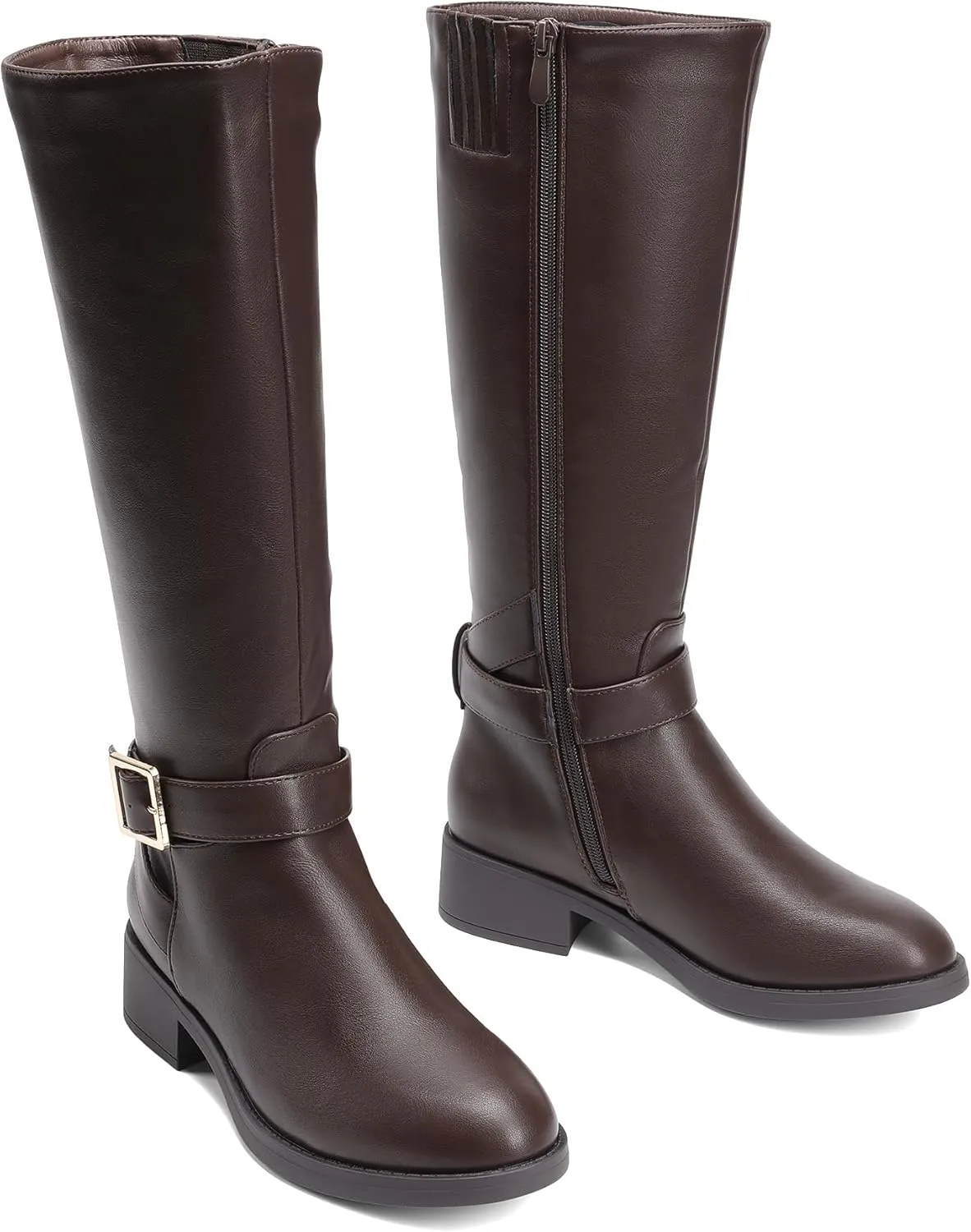 DREAM PAIRS Women's Knee High Riding Boots Comfortable Low Chunky Heel Boots Side Zipper Round Toe Casual Classic Ranching Boots