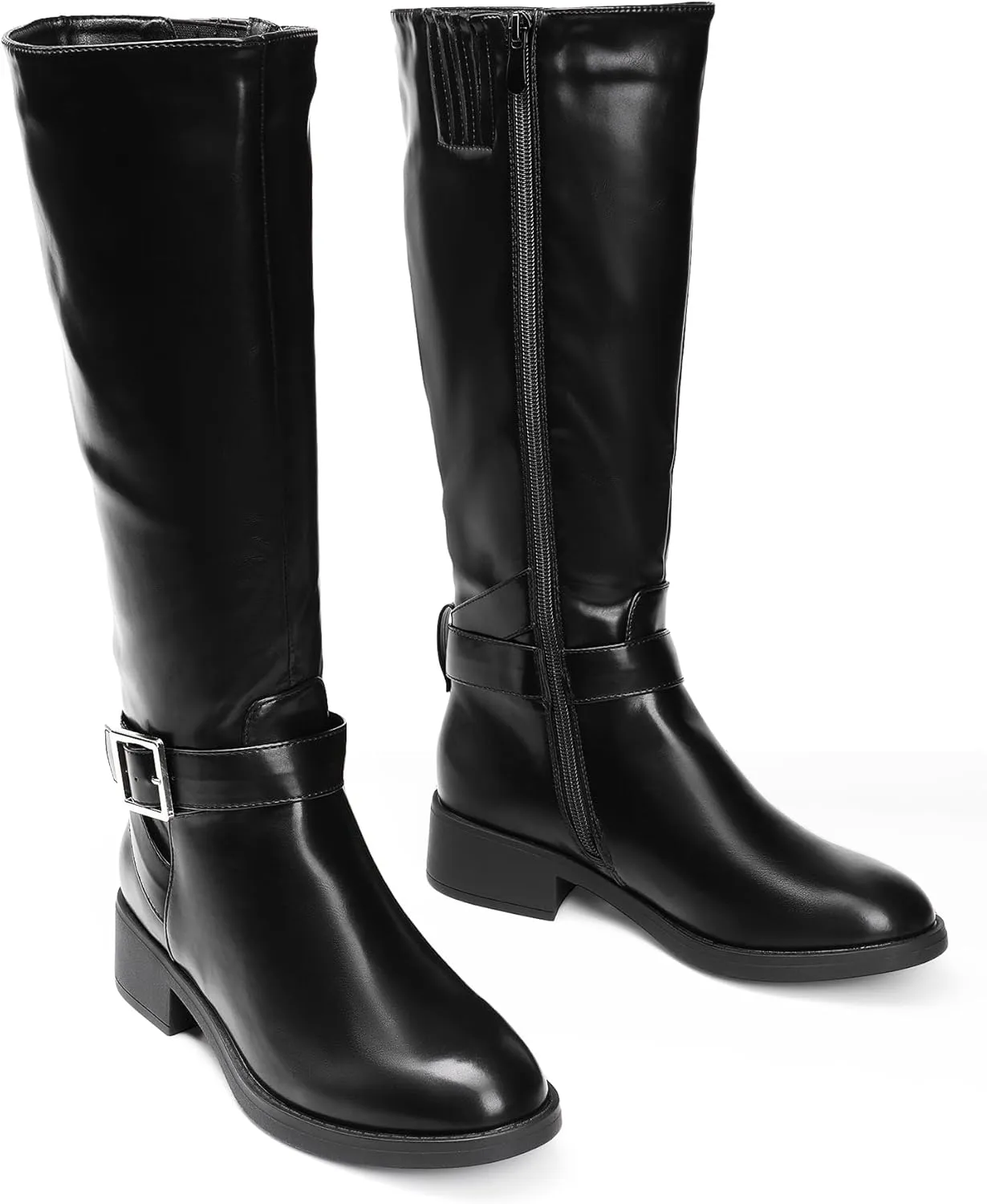 DREAM PAIRS Women's Knee High Riding Boots Comfortable Low Chunky Heel Boots Side Zipper Round Toe Casual Classic Ranching Boots