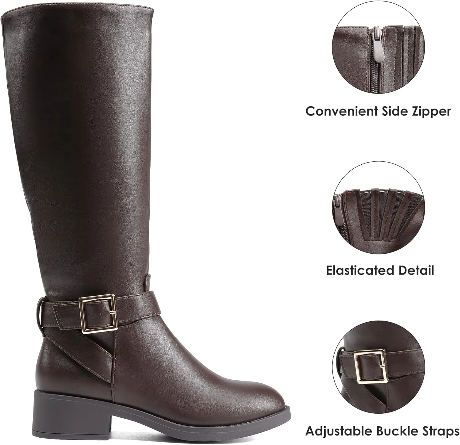 DREAM PAIRS Women's Knee High Riding Boots Comfortable Low Chunky Heel Boots Side Zipper Round Toe Casual Classic Ranching Boots