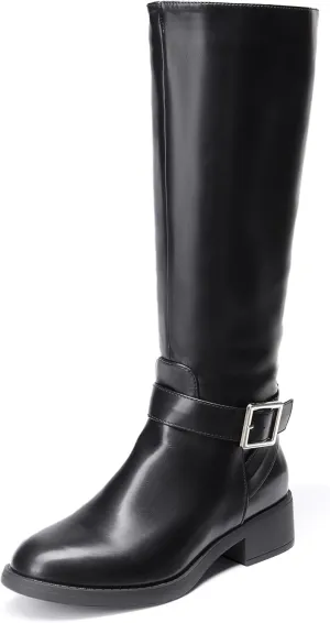 DREAM PAIRS Women's Knee High Riding Boots Comfortable Low Chunky Heel Boots Side Zipper Round Toe Casual Classic Ranching Boots