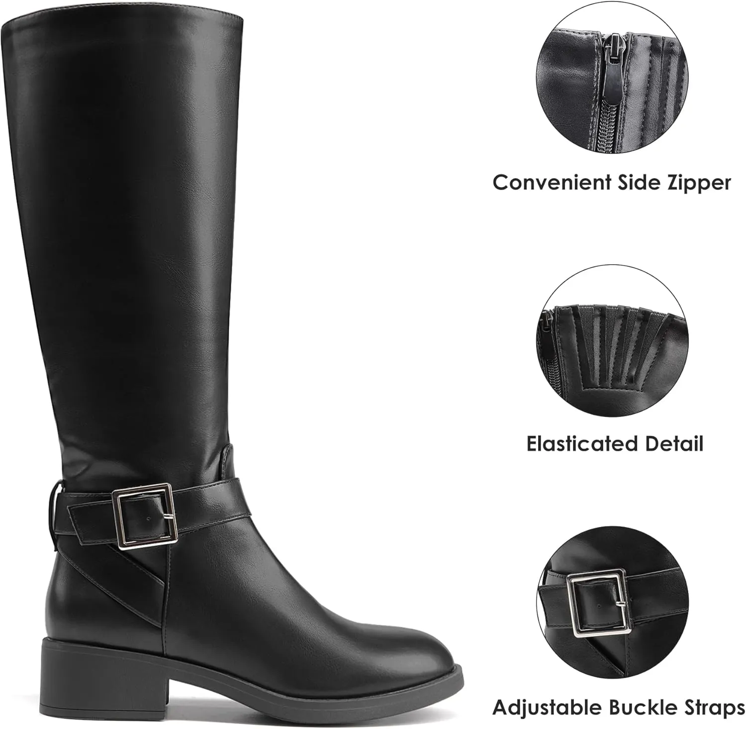 DREAM PAIRS Women's Knee High Riding Boots Comfortable Low Chunky Heel Boots Side Zipper Round Toe Casual Classic Ranching Boots