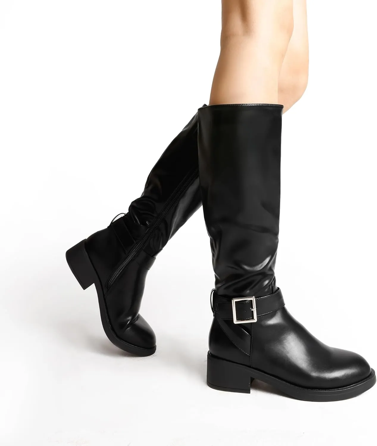 DREAM PAIRS Women's Knee High Riding Boots Comfortable Low Chunky Heel Boots Side Zipper Round Toe Casual Classic Ranching Boots