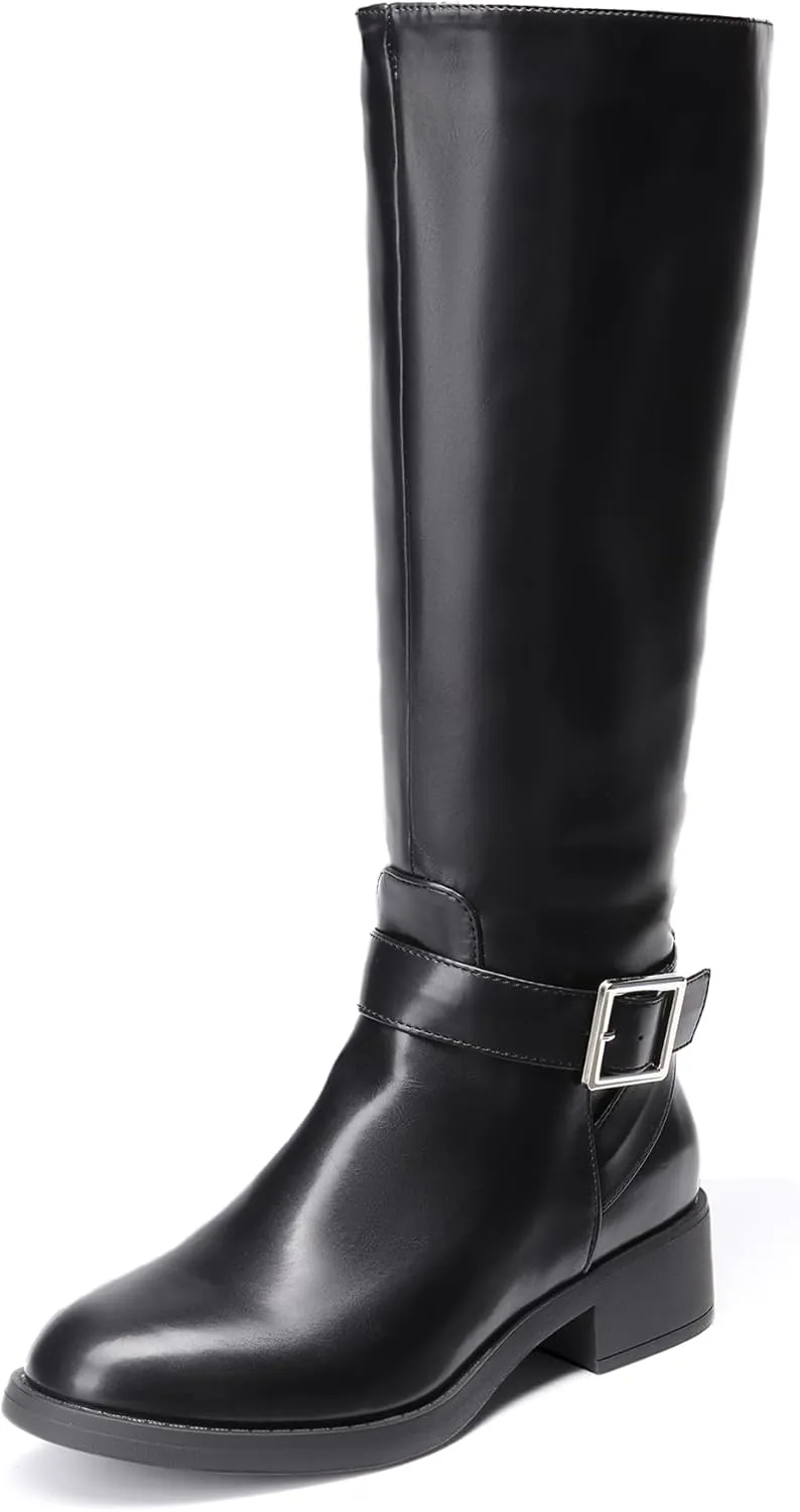 DREAM PAIRS Women's Knee High Riding Boots Comfortable Low Chunky Heel Boots Side Zipper Round Toe Casual Classic Ranching Boots