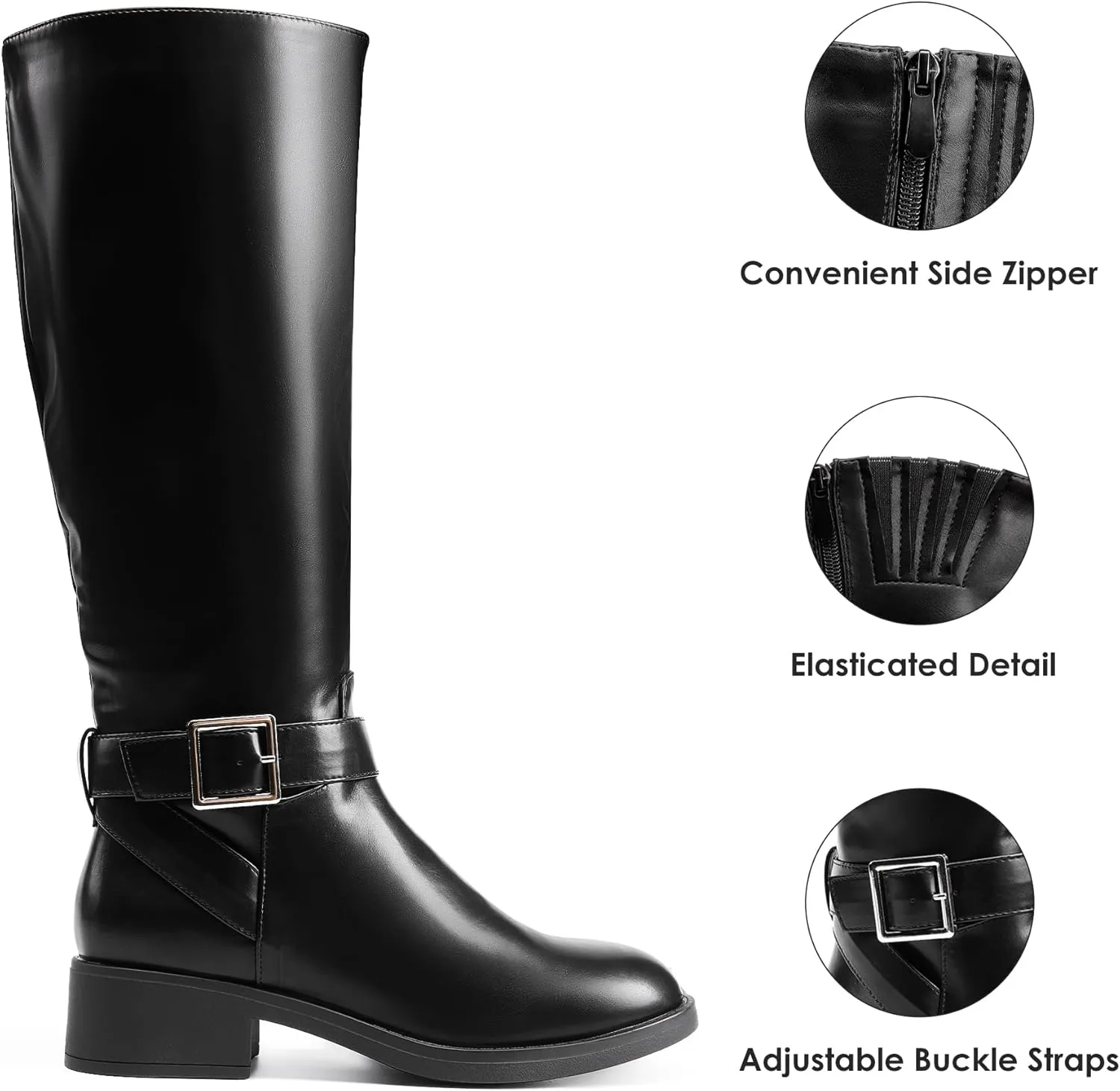 DREAM PAIRS Women's Knee High Riding Boots Comfortable Low Chunky Heel Boots Side Zipper Round Toe Casual Classic Ranching Boots