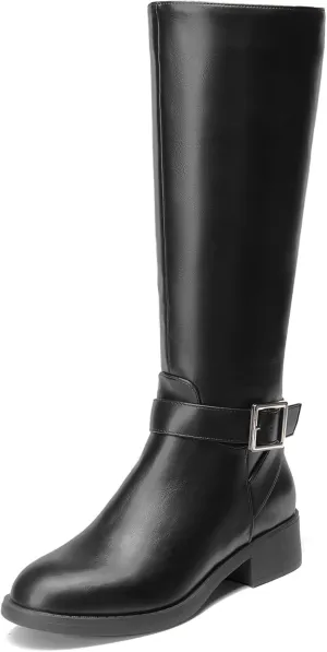 DREAM PAIRS Women's Knee High Riding Boots Comfortable Low Chunky Heel Boots Side Zipper Round Toe Casual Classic Ranching Boots