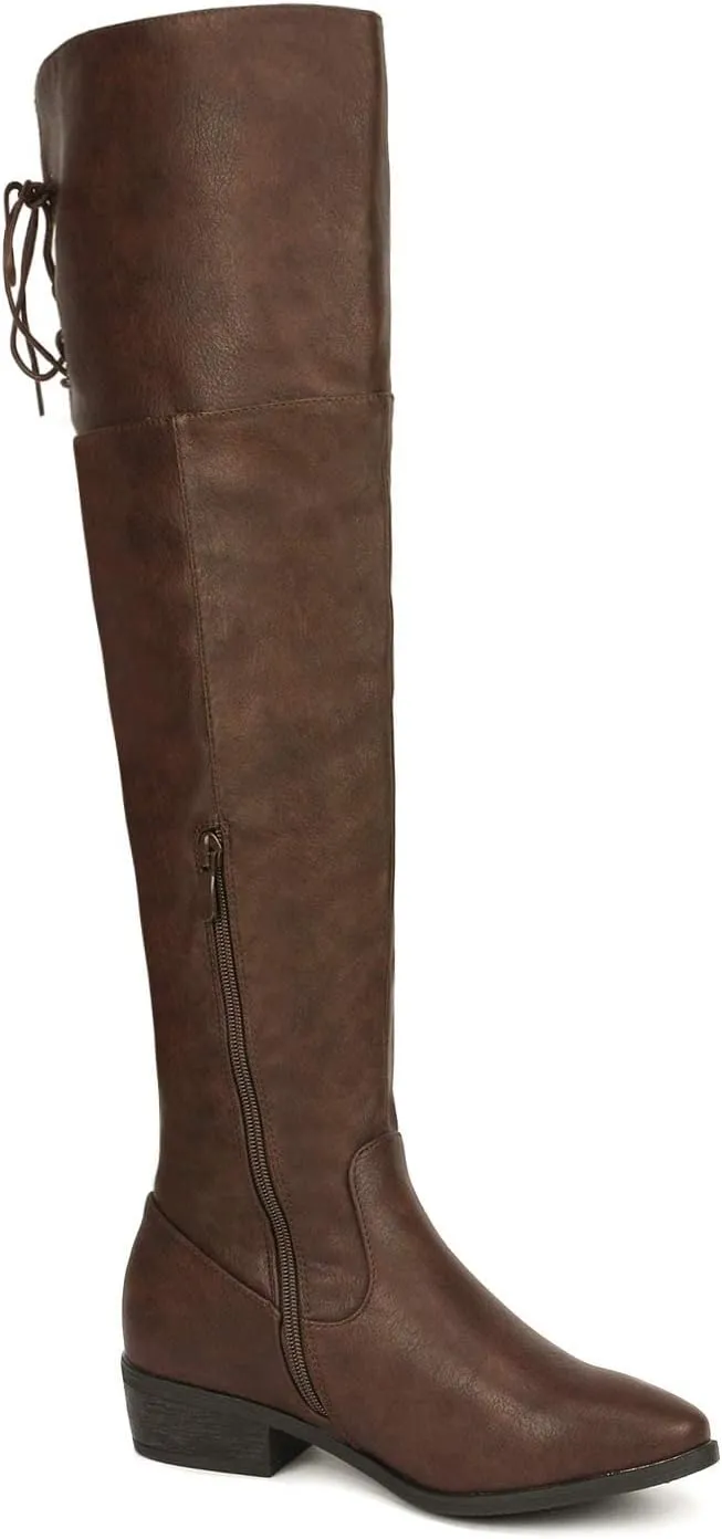 DREAM PAIRS Women's Over The Knee High Low Block Heel Riding Boots