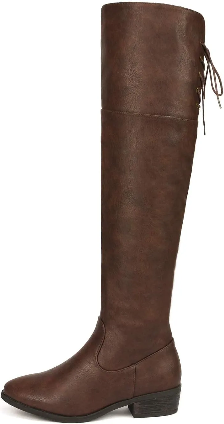 DREAM PAIRS Women's Over The Knee High Low Block Heel Riding Boots