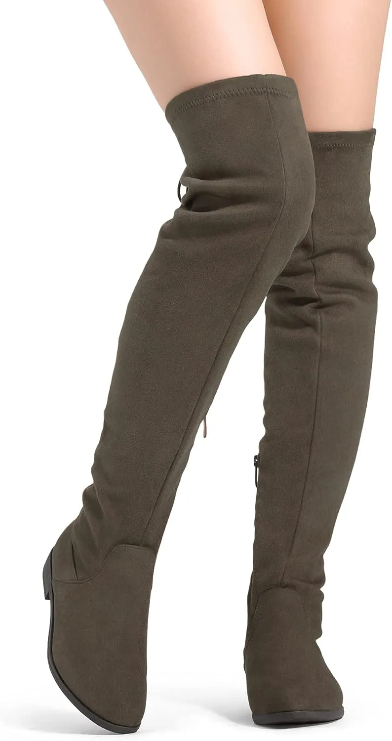 DREAM PAIRS Women's Over The Knee High Low Block Heel Riding Boots