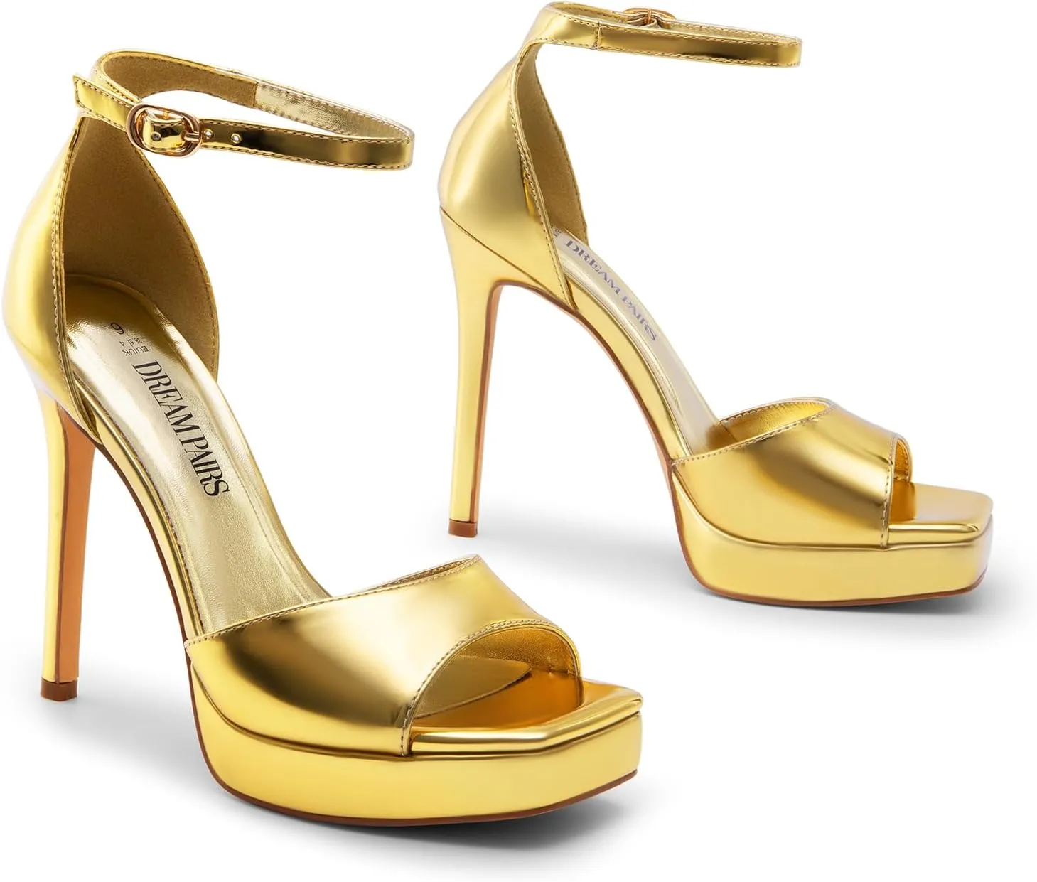 DREAM PAIRS Women's Stiletto High Heels Platform Ankle Strap Square Open Toe Dress Sexy Sandals