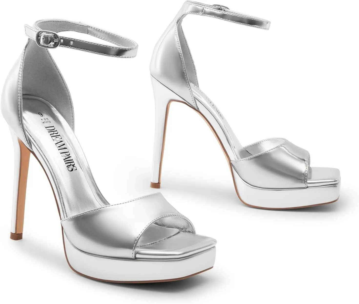 DREAM PAIRS Women's Stiletto High Heels Platform Ankle Strap Square Open Toe Dress Sexy Sandals