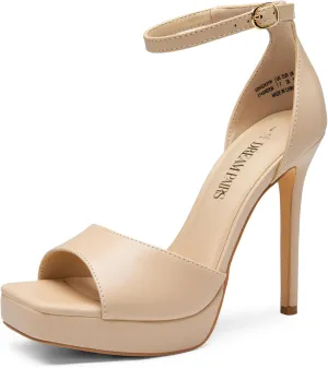 DREAM PAIRS Women's Stiletto High Heels Platform Ankle Strap Square Open Toe Dress Sexy Sandals