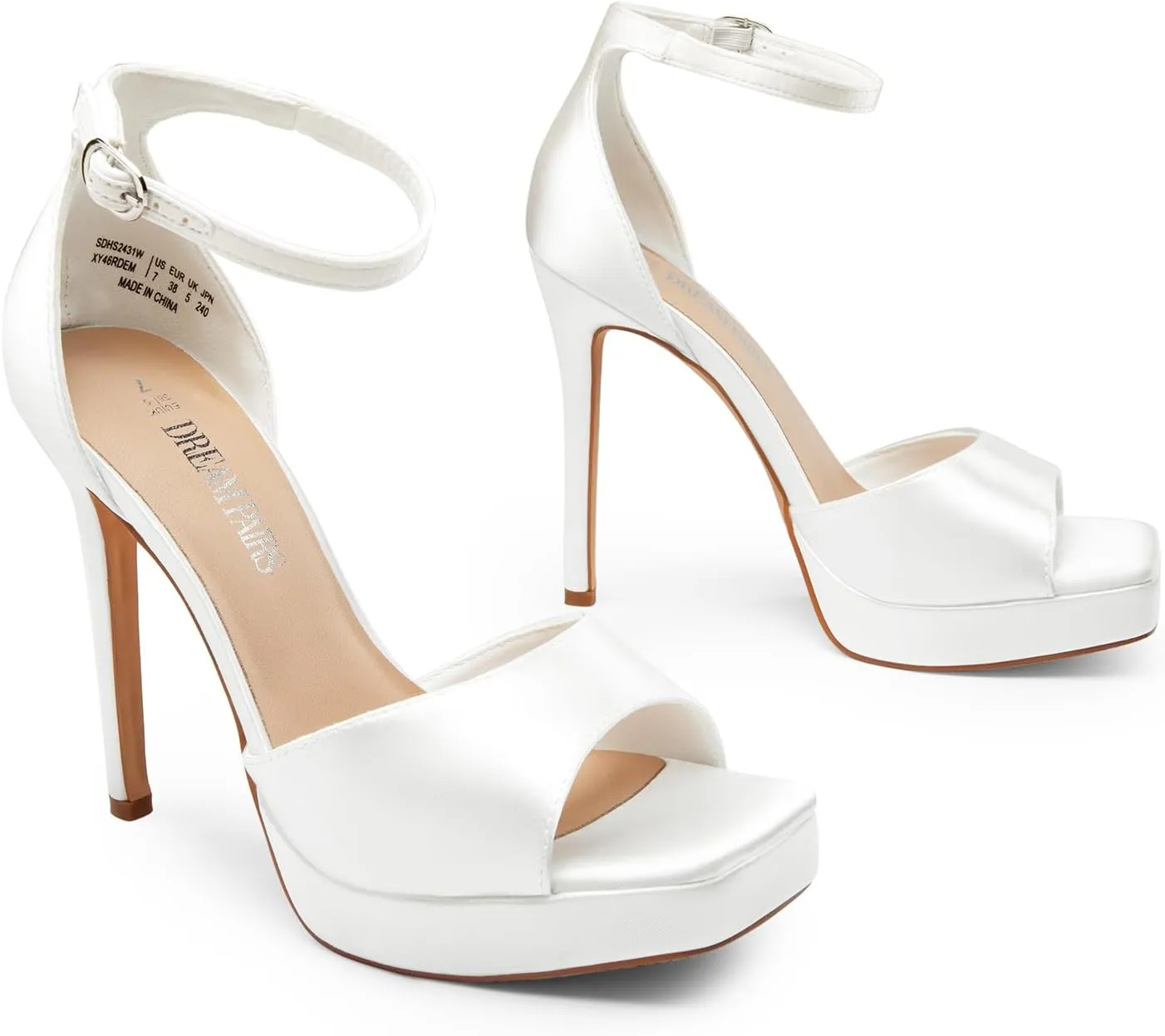 DREAM PAIRS Women's Stiletto High Heels Platform Ankle Strap Square Open Toe Dress Sexy Sandals