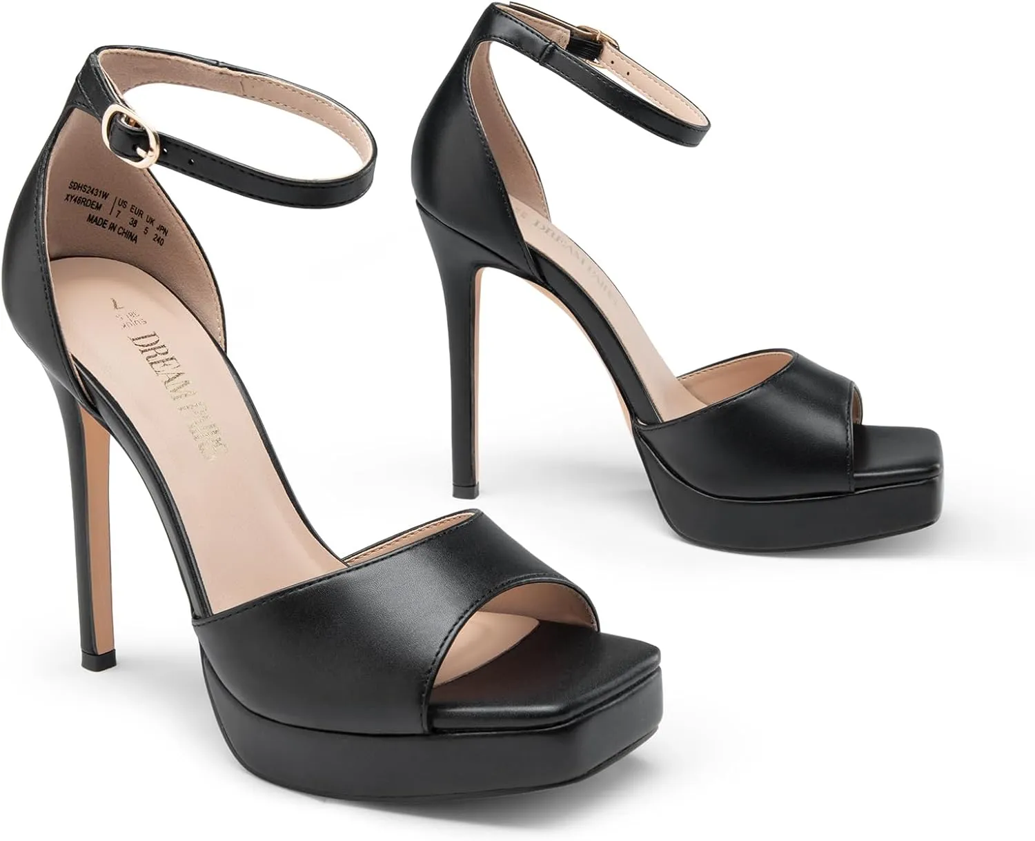 DREAM PAIRS Women's Stiletto High Heels Platform Ankle Strap Square Open Toe Dress Sexy Sandals