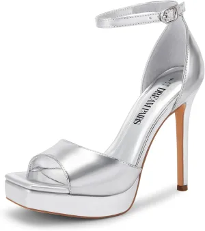 DREAM PAIRS Women's Stiletto High Heels Platform Ankle Strap Square Open Toe Dress Sexy Sandals