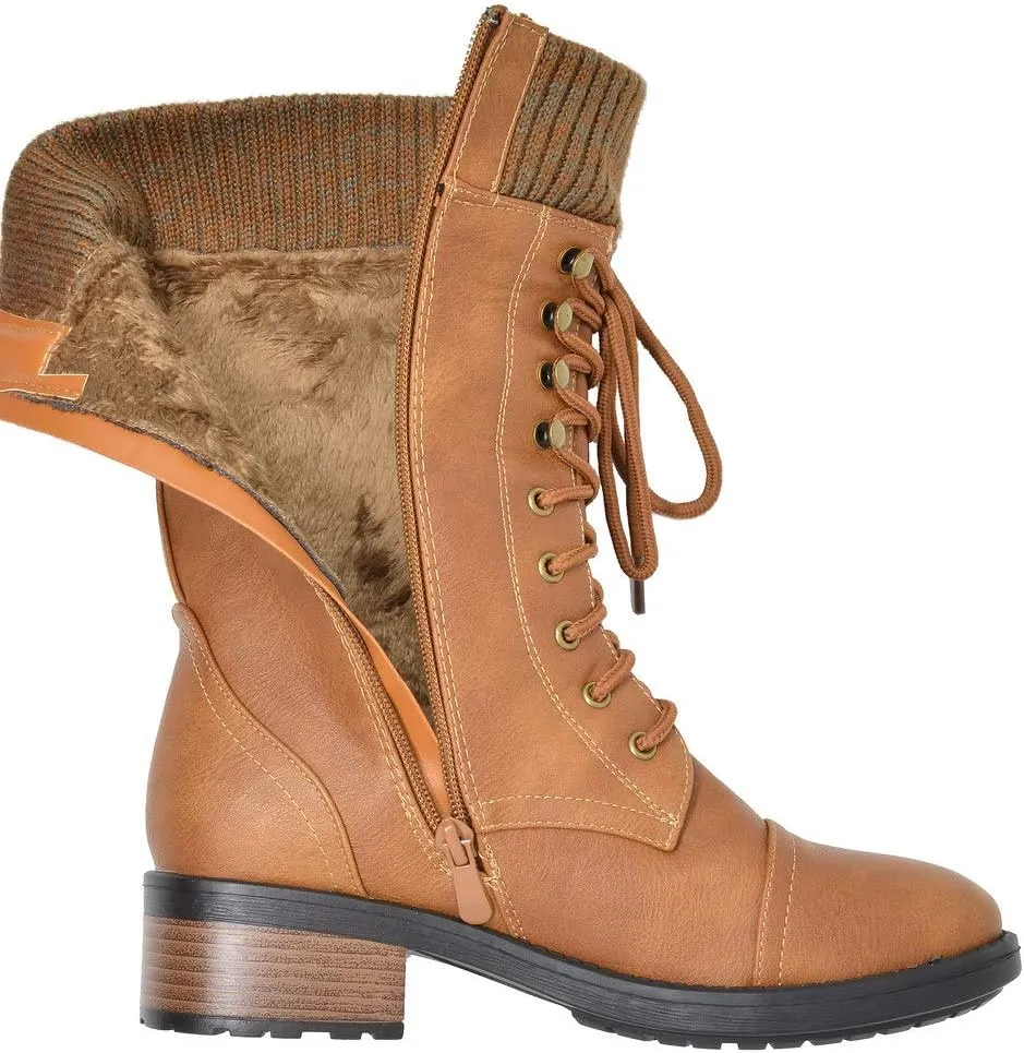 DREAM PAIRS Women's Winter Lace up Mid Calf Combat Riding Military Boots