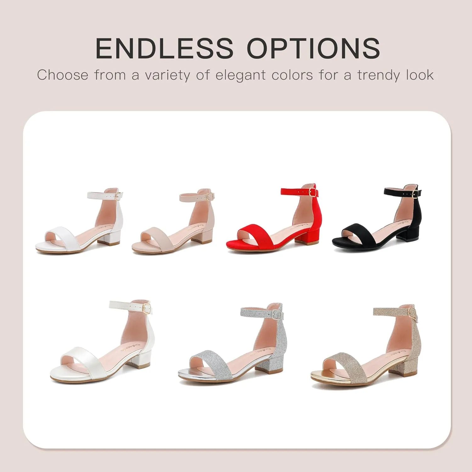 Dufannie Girls Sandals Low Heels Dress Pump Ankle Strap Open Toe Flower Girl Wedding Party for Toddler Little Big Kid
