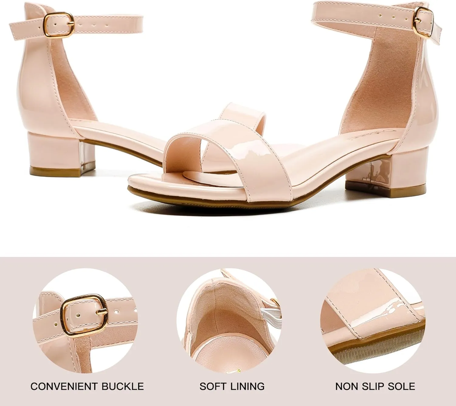 Dufannie Girls Sandals Low Heels Dress Pump Ankle Strap Open Toe Flower Girl Wedding Party for Toddler Little Big Kid