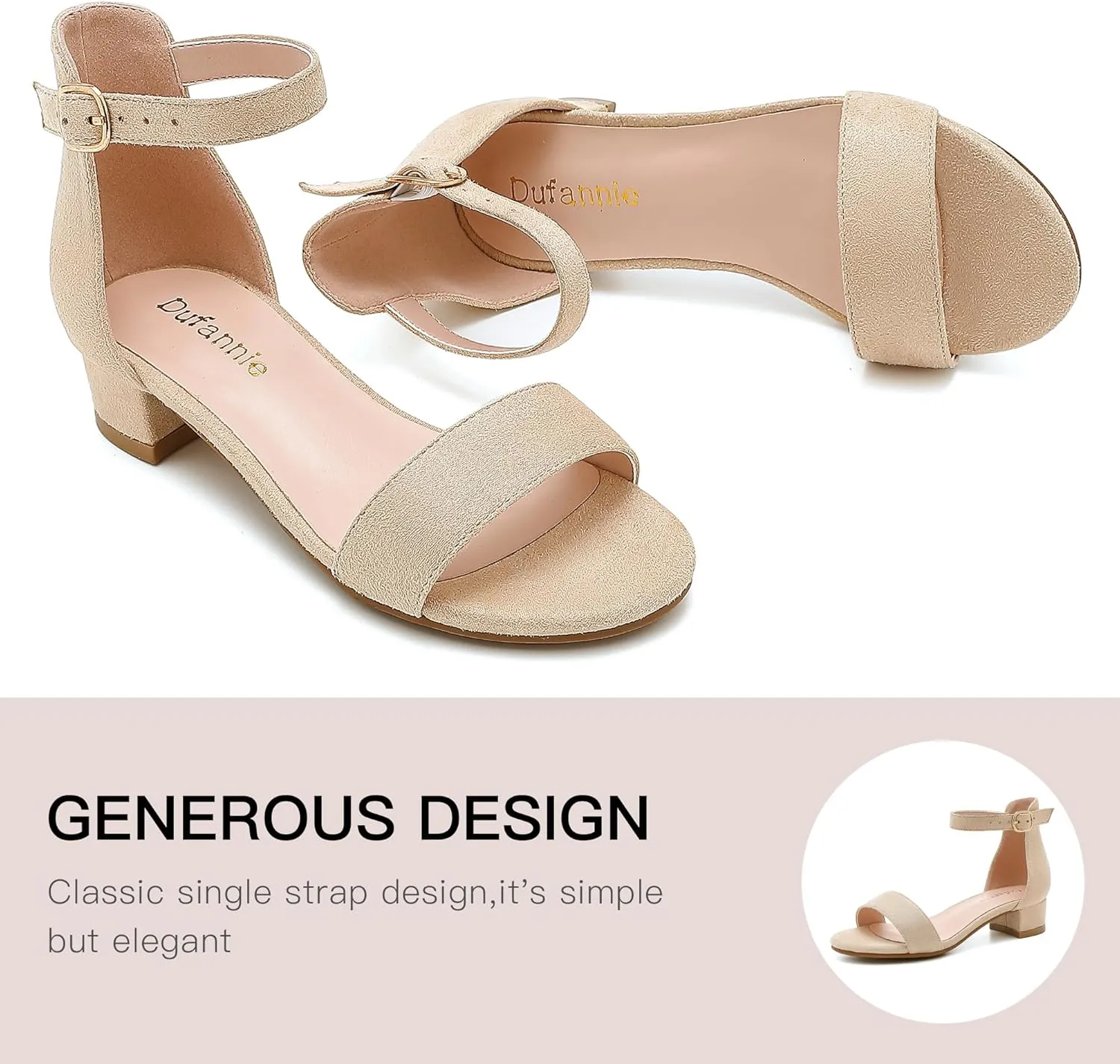 Dufannie Girls Sandals Low Heels Dress Pump Ankle Strap Open Toe Flower Girl Wedding Party for Toddler Little Big Kid