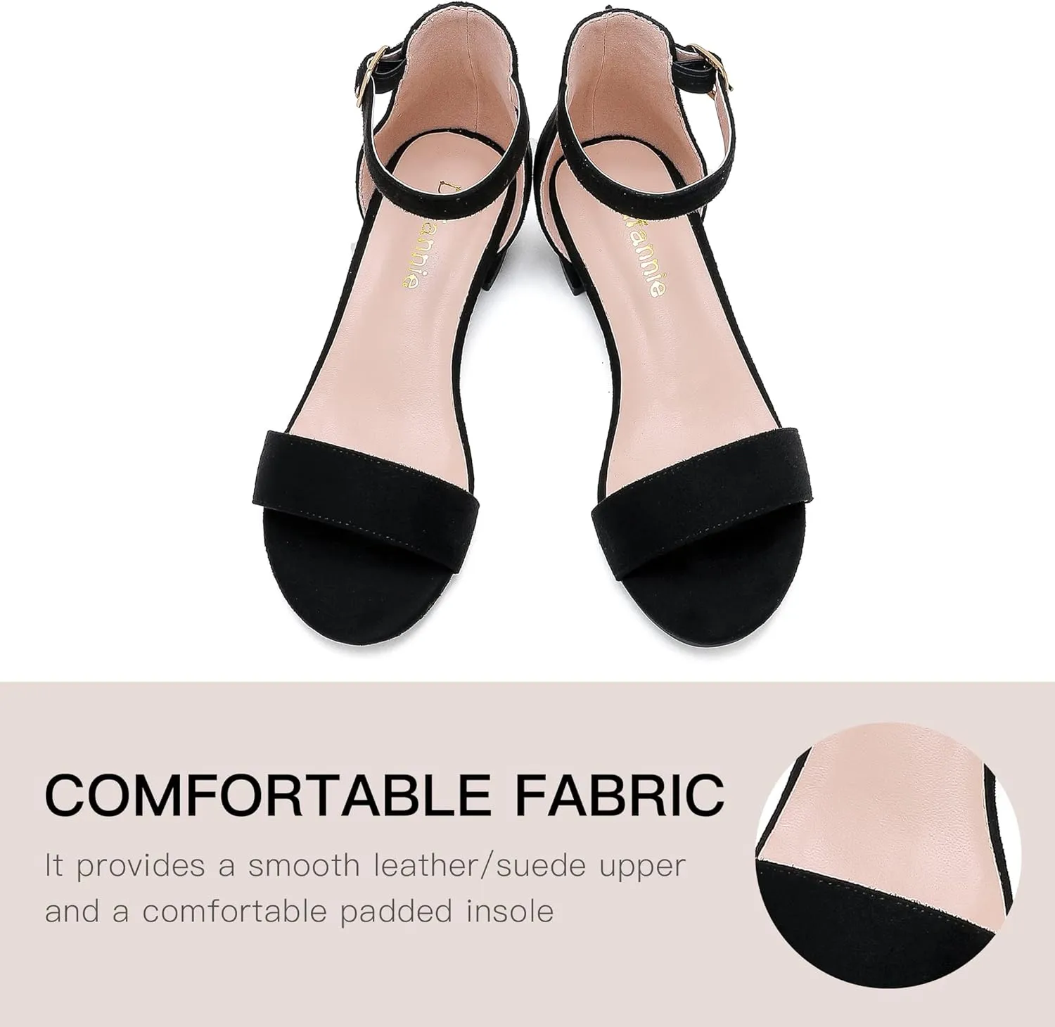 Dufannie Girls Sandals Low Heels Dress Pump Ankle Strap Open Toe Flower Girl Wedding Party for Toddler Little Big Kid