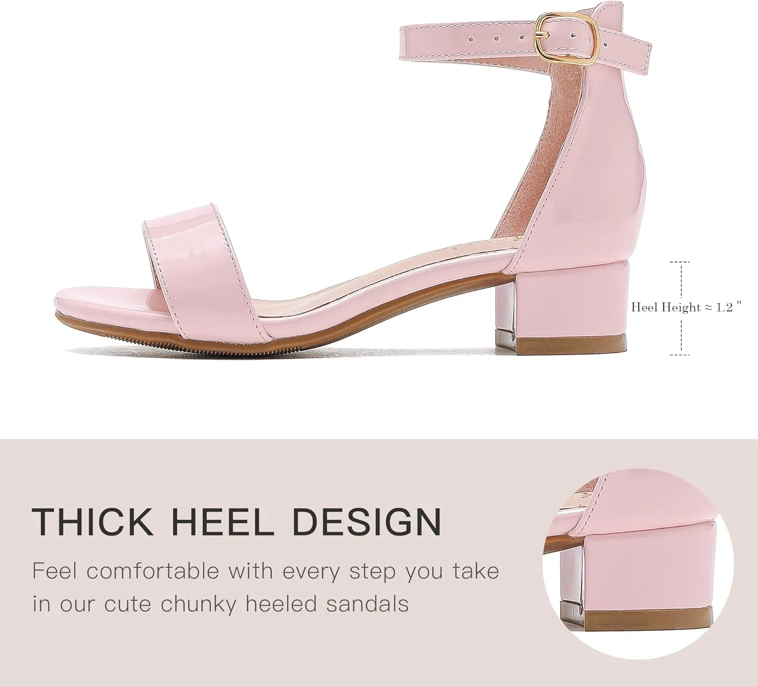 Dufannie Girls Sandals Low Heels Dress Pump Ankle Strap Open Toe Flower Girl Wedding Party for Toddler Little Big Kid
