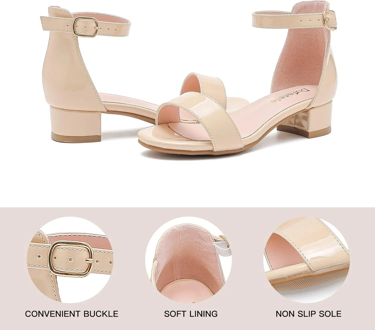 Dufannie Girls Sandals Low Heels Dress Pump Ankle Strap Open Toe Flower Girl Wedding Party for Toddler Little Big Kid