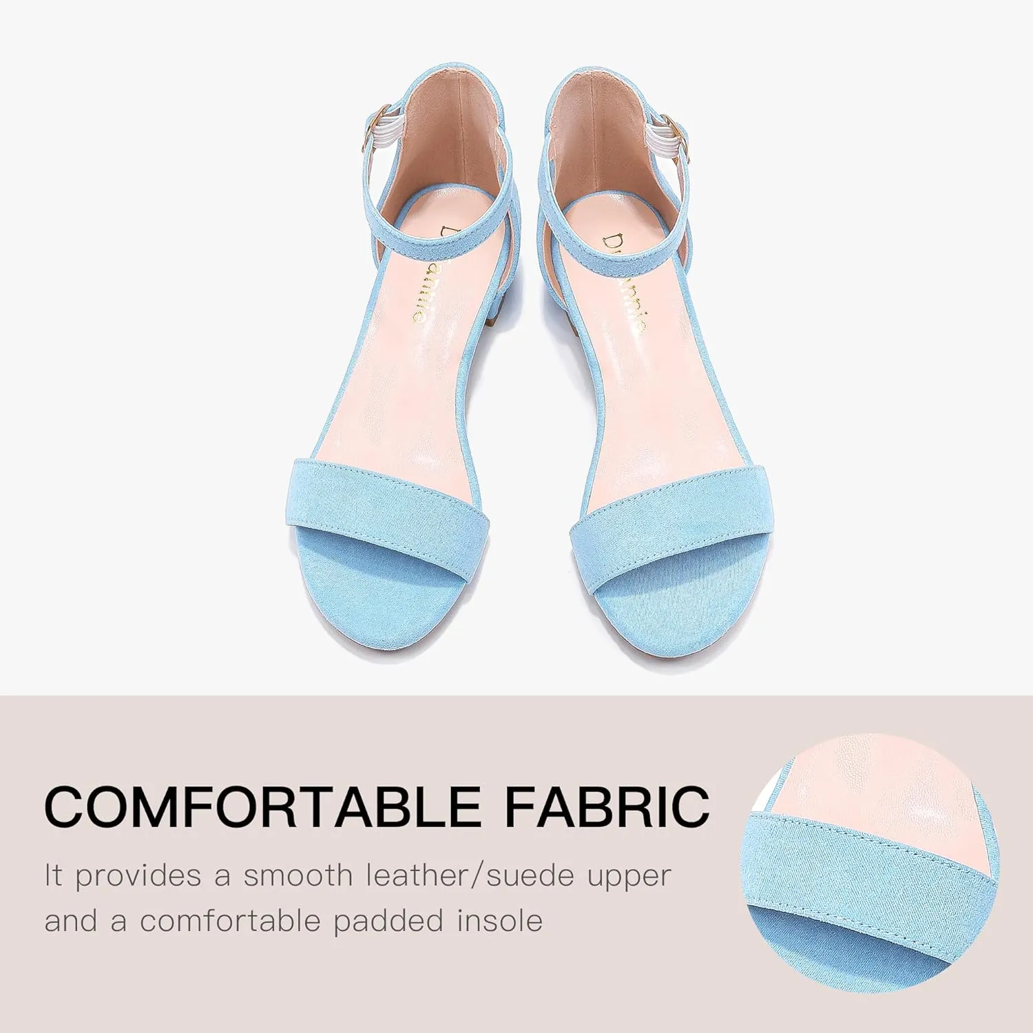 Dufannie Girls Sandals Low Heels Dress Pump Ankle Strap Open Toe Flower Girl Wedding Party for Toddler Little Big Kid