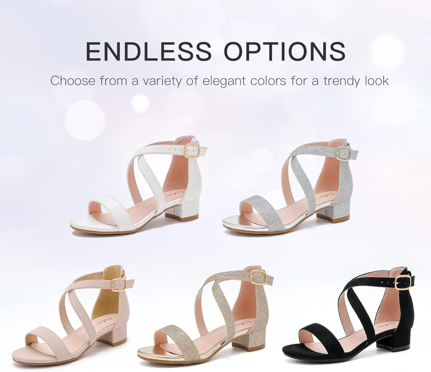 Dufannie Girls Sandals Low Heels Dress Pump Ankle Strap Open Toe Flower Girl Wedding Party for Toddler Little Big Kid