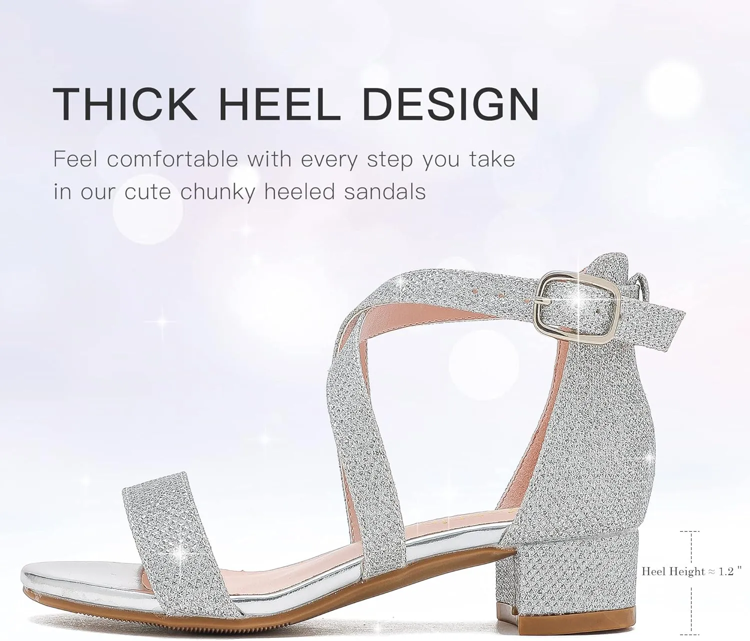 Dufannie Girls Sandals Low Heels Dress Pump Ankle Strap Open Toe Flower Girl Wedding Party for Toddler Little Big Kid