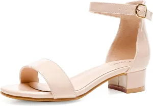Dufannie Girls Sandals Low Heels Dress Pump Ankle Strap Open Toe Flower Girl Wedding Party for Toddler Little Big Kid