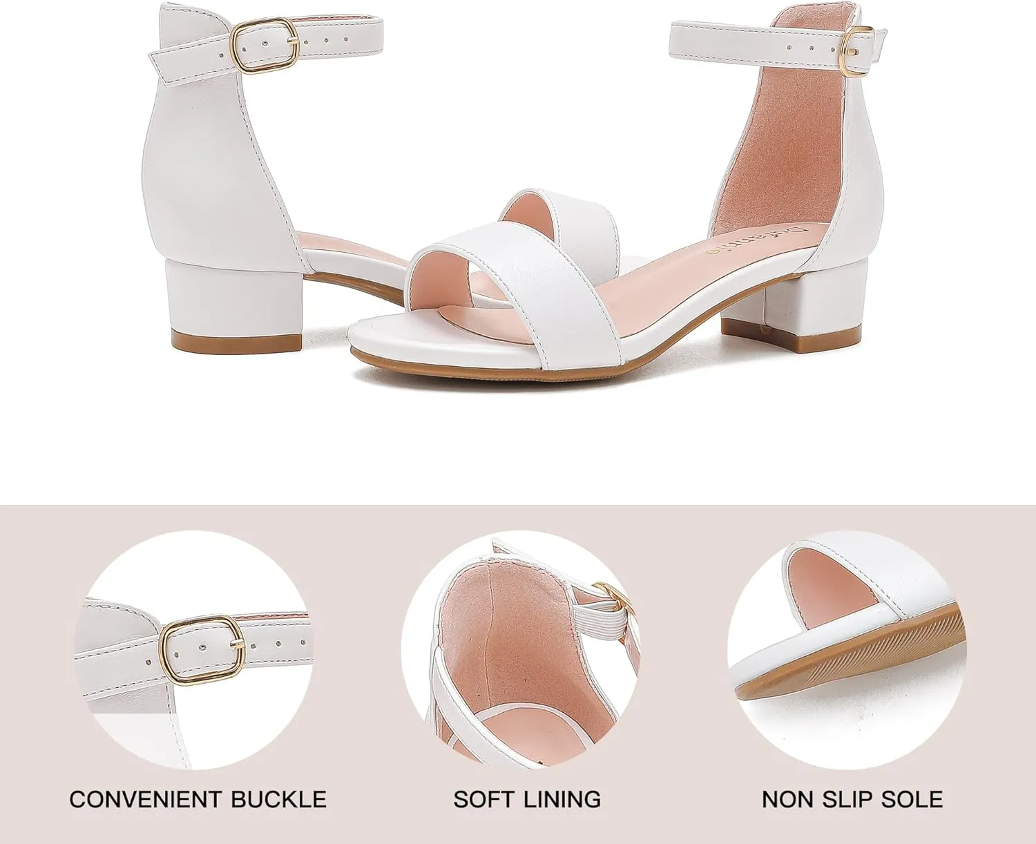 Dufannie Girls Sandals Low Heels Dress Pump Ankle Strap Open Toe Flower Girl Wedding Party for Toddler Little Big Kid