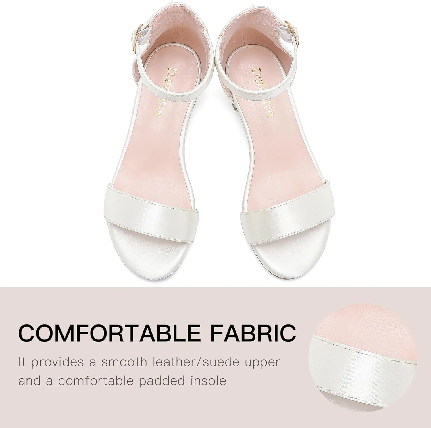 Dufannie Girls Sandals Low Heels Dress Pump Ankle Strap Open Toe Flower Girl Wedding Party for Toddler Little Big Kid