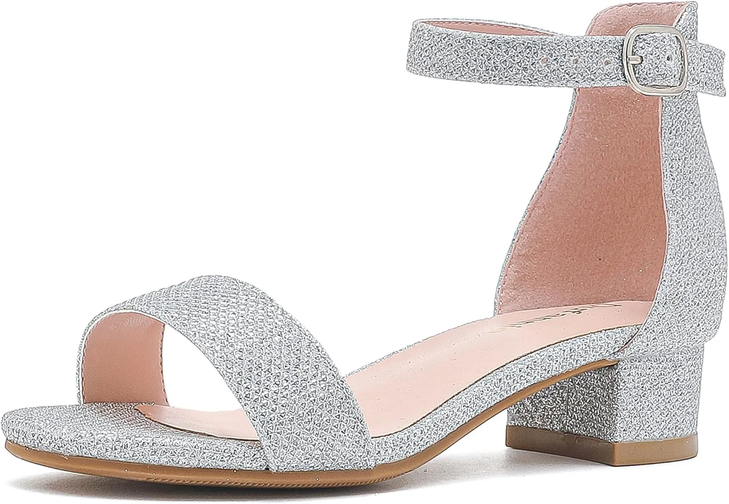 Dufannie Girls Sandals Low Heels Dress Pump Ankle Strap Open Toe Flower Girl Wedding Party for Toddler Little Big Kid